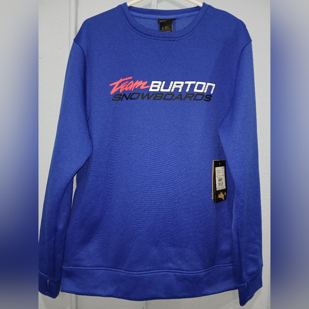 New BURTON SNOWBOARDS mens LARGE royal blue crew sweatshirt.